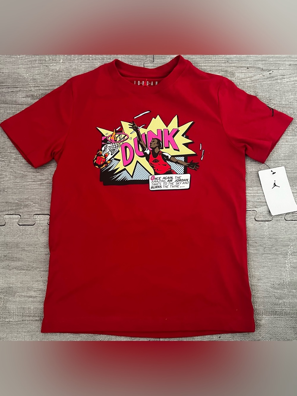 Jordan Boys S (8-10) Red Graphic Print Logo Crew Neck Short Sleeve T-Shirt